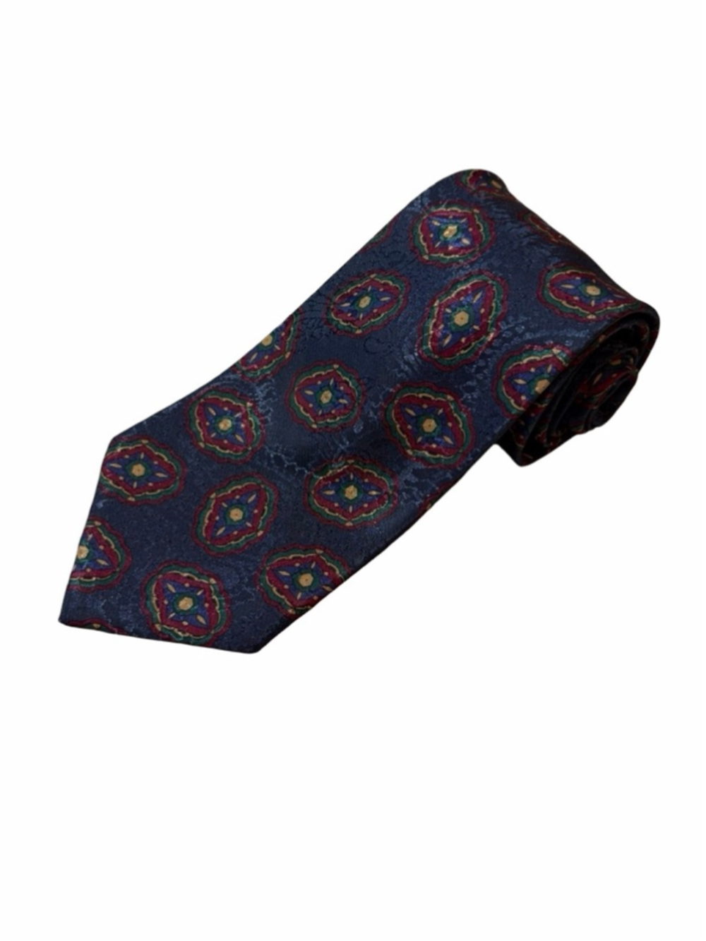 John Weitz Polyester Tie Blue Medallion Geometric Classic Vintage
